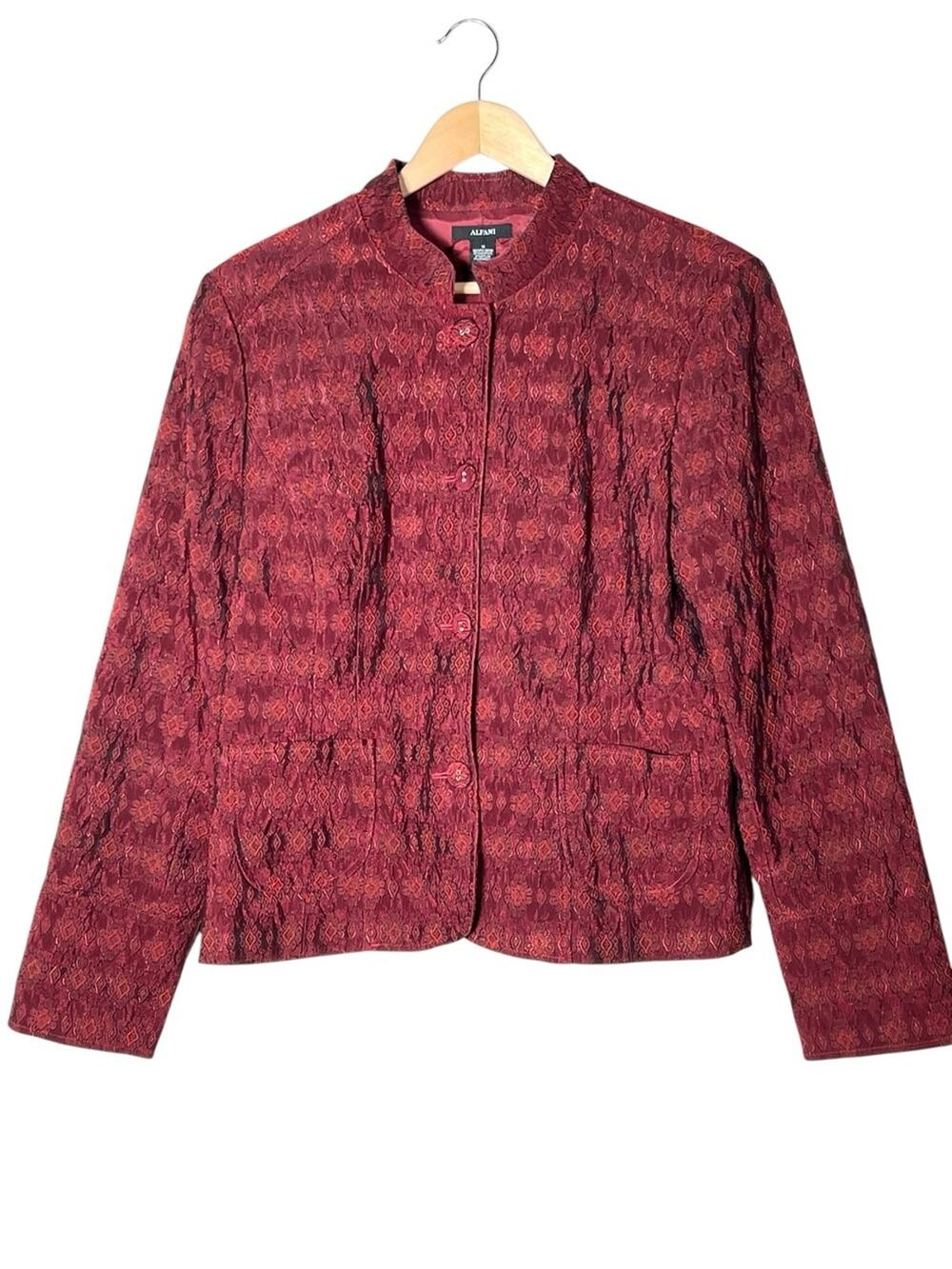 Alfani Burgundy Red Patterned Button-Front Women's Blazer Jacket size 16 B120